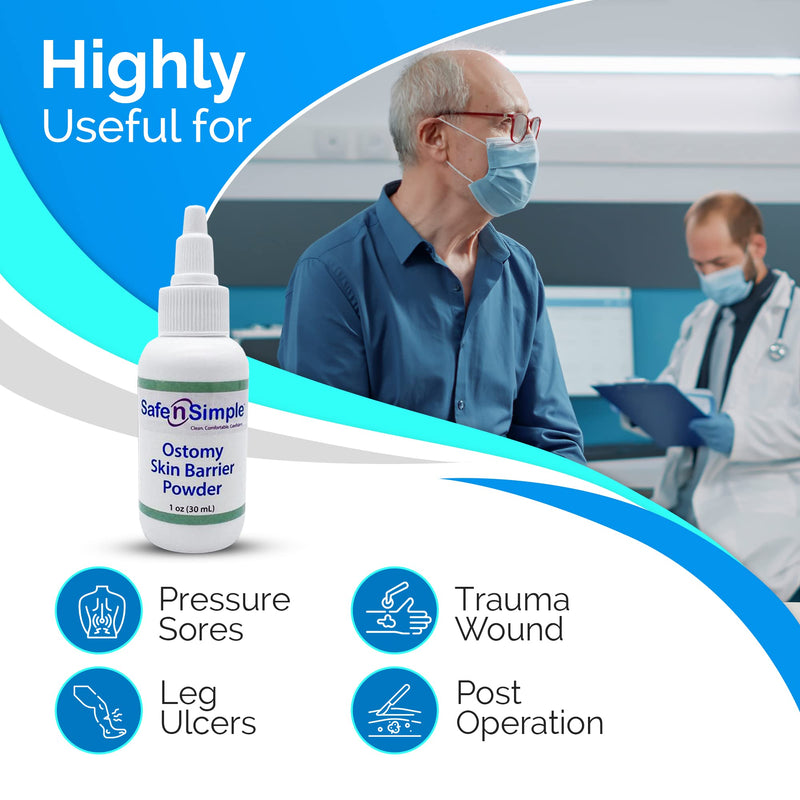 [Australia] - Safe n' Simple Stoma Skin Barrier Powder - 1 oz - Medicated Protective Skin Barrier Powder - Skin Barrier Protection Ostomy Powder Supplies - Stoma Adhesive Powder 1 Fl Oz (Pack of 1) 