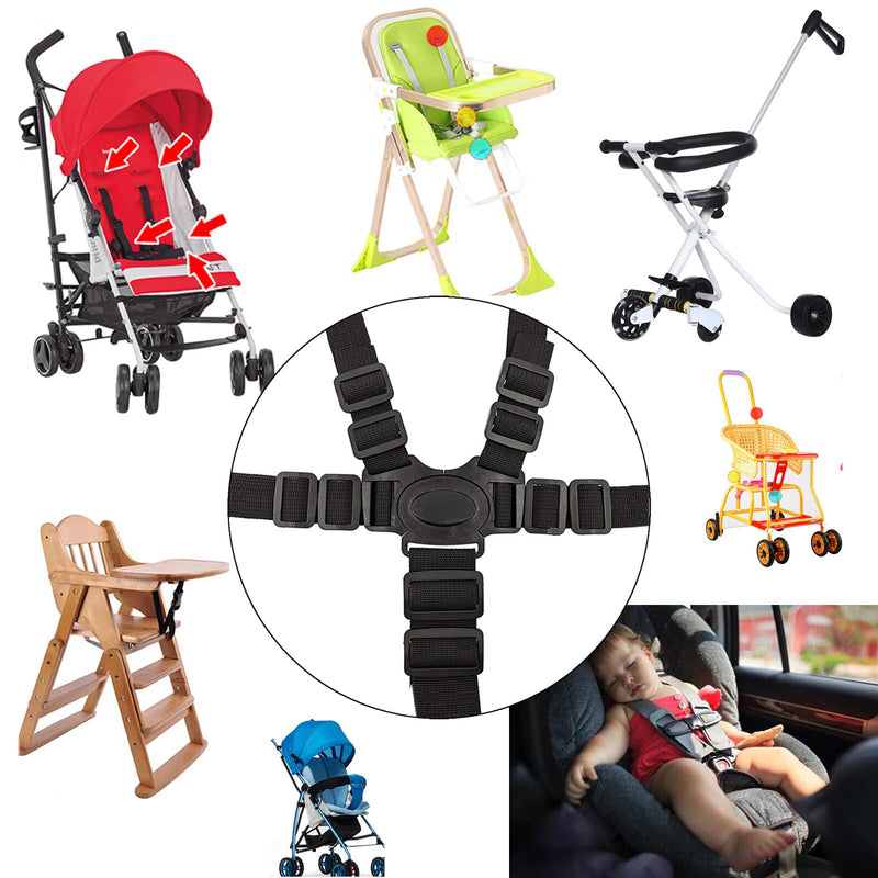 [Australia] - 5 Point Seat Belt Safety Strap Belt for Stroller Pushchair Pram Buggy Safe Protection, Adjustable High Chair Baby Straps, Safety Strap Belt Black 
