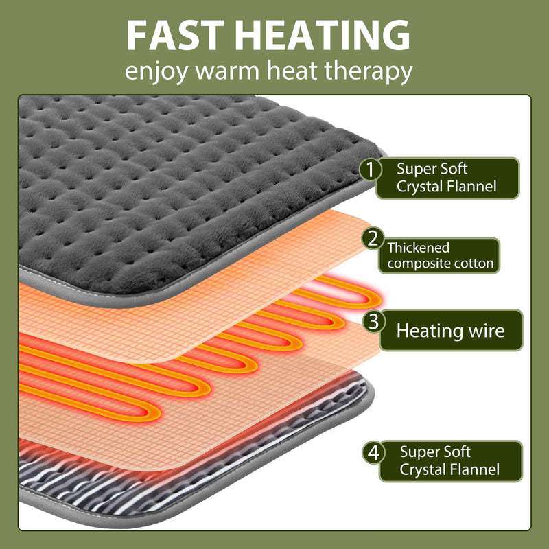 [Australia] - Heating Pad for Back, Neck and Shoulder Pain Relief, Electric Heat Pads for Cramps with 6 Heat Settings, Auto Shut-Off, Moist Dry Heat Options, Machine Washable, 12" x 24", Gifts for Women Men Grey 