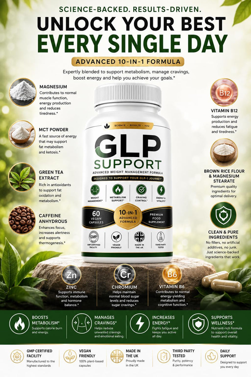 GLP Support Advanced Weight Management Capsules | GLP-1 Inspired Metabolism & Craving Support Formula | Energy & Wellness Supplement with Green Tea, Chromium & MCT | 60 Vegan Capsules