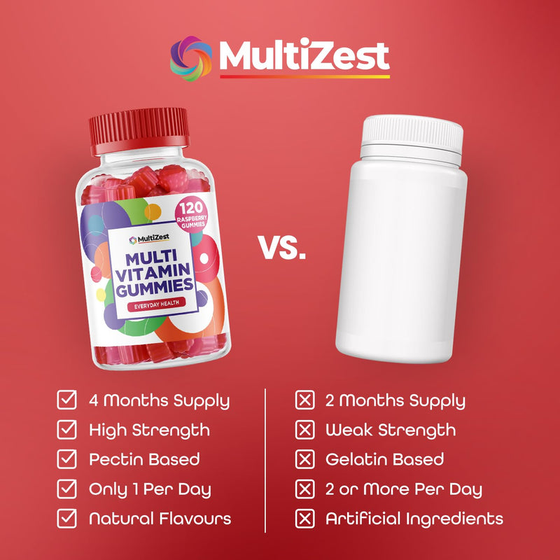 Multivitamin Gummies 120 | 4 Months Supply| One a Day | Raspberry Flavour Gummies for Adults with 11 Vitamins and Minerals| The Highest Strenght Supplement| Vitamins A, B, C, D E 120 count (Pack of 1)