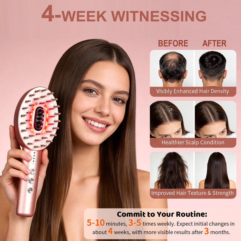 3-in-1 Electric Scalp Massager with Hair Oil Applicator, Vibrating Massage Tool for Scalp/Face/Body Relaxation, Portable Hair Brush, Scalp Massage Comb for Home & Travel Rose Gold