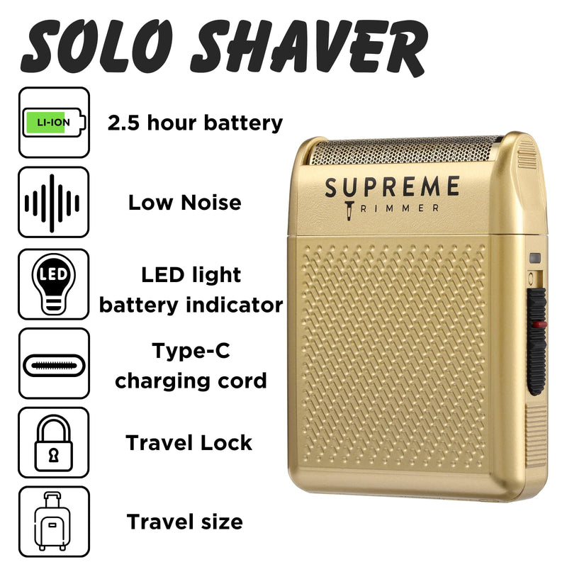 Supreme Trimmer Solo Single Foil Shaver for Pocket | 150 Min Runtime Cordless use, Powerful USB-C Mini Travel Razor for Professional & Home use | STF101 Gold