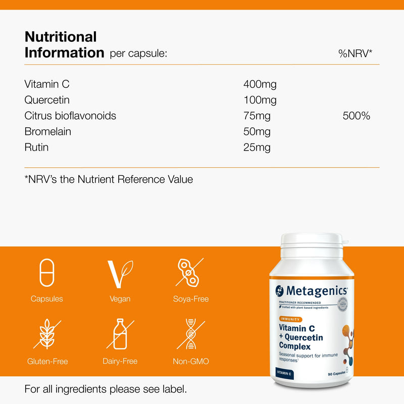 Metagenics Vitamin C + Quercetin Complex - Bioflavonoids, Rutin, Bromelain & Vitamin C - for Immune and Antioxidant Support - 90 Capsules
