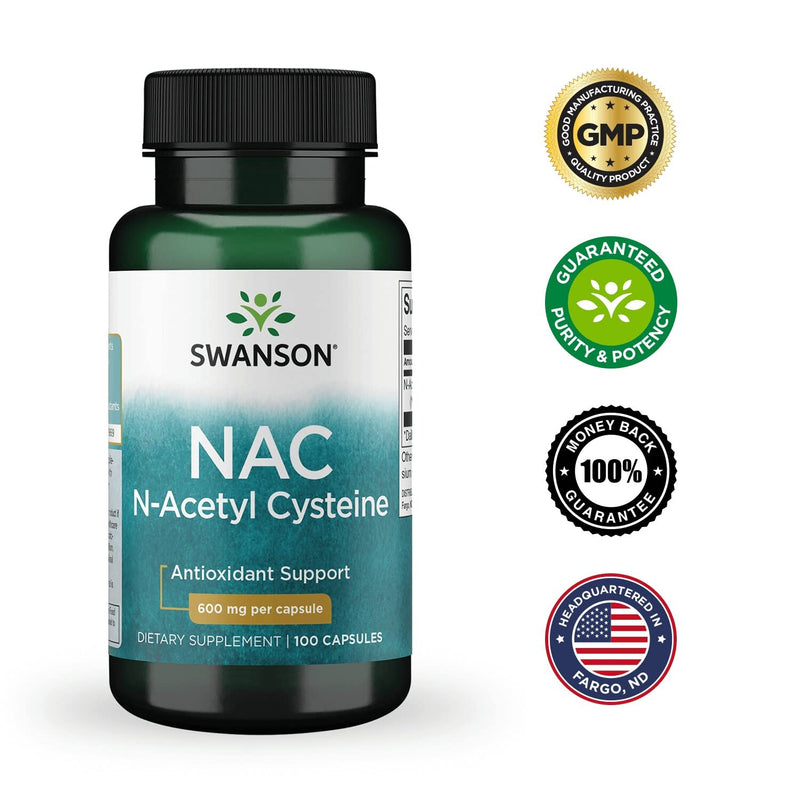 [Australia] - Swanson Premium Brand NAC N-Acetyl Cysteine - 600 mg, 100 Capsules - Antioxidant and Cellular Health Support Supplement 100 Count (Pack of 1) 