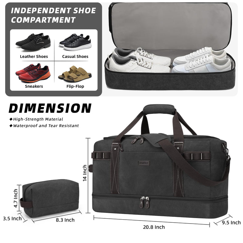 ZOMFELT Travel Duffle Bag for Men Women, Waterproof Canvas Overnight Duffel Bag with Removable Dividers & Shoe Compartment