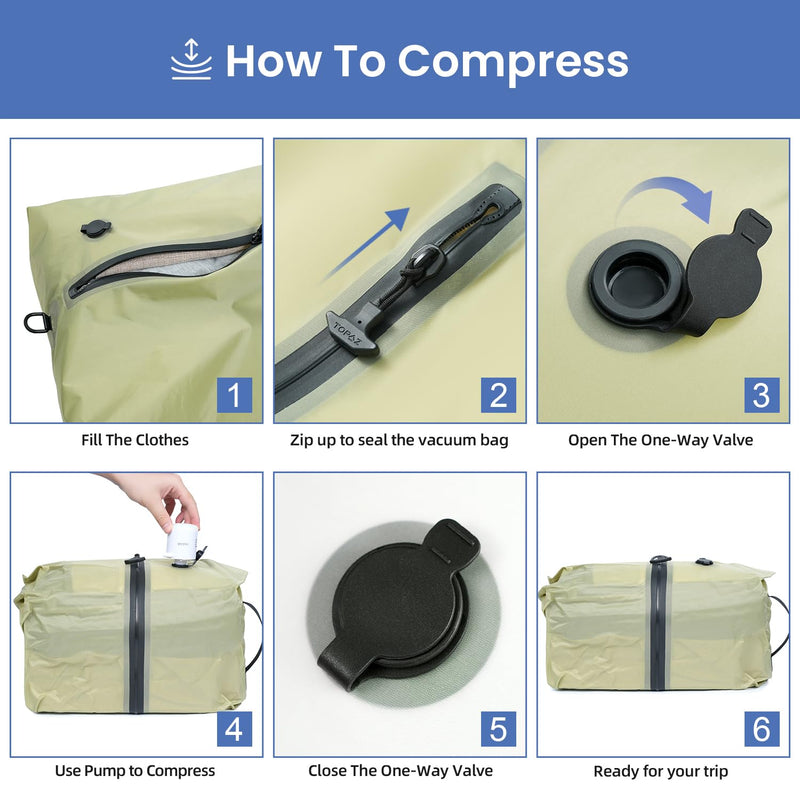 BAGAIL TPU Vacuum Bag for Travel, Reusable Compression Bag with IPX8 Waterproof Zipper, Save Space for Suitcase, Backpack and Carry on (Olive Green, ExtraLarge, With Pump) Olive Green