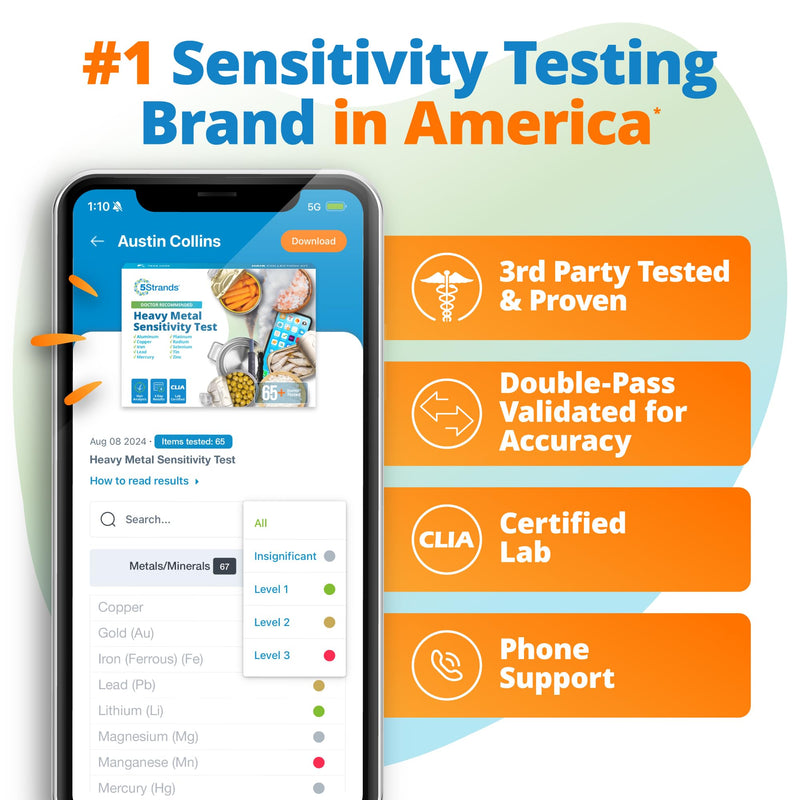 5Strands Heavy Metal Sensitivity Test for Adults & Kids, 67 Items Tested, At-Home Hair Test to Identify Aluminum, Mercury, Lead & Other Metal Sensitivities, Results in 4 Days