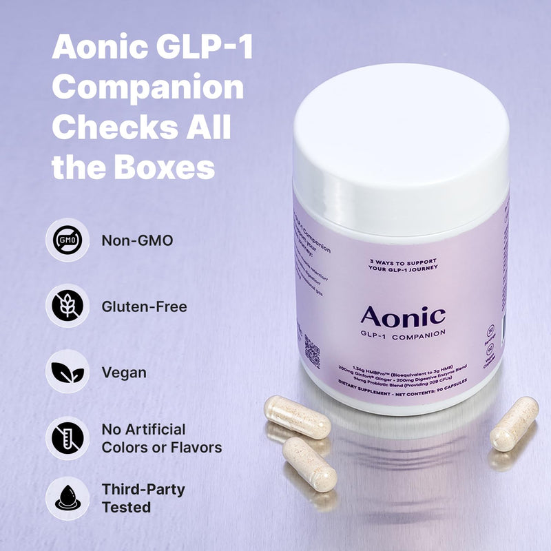AONIC GLP-1 Companion Supplement with HMBPro™, Probiotics & Ginger, 90 Caps | Supports Lean Muscle Retention, Digestion & Eases Nausea, Gas, Bloating