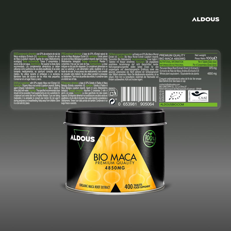 100% Organic Peruvian Maca Root Capsules - 400 Tablets - High Strength & Highly Concentrated Extract - Increases Energy and Vitality - Vegan & Plastic Free