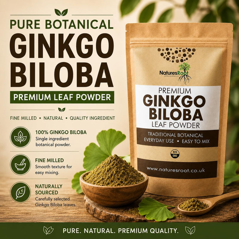 Nature’s Root Organic Ginkgo Biloba Powder 250g – Premium Botanical Leaf Powder – Vegan Herbal Supplement – Fine Milled Powder for Smoothies, Tea & Daily Wellness Routine 250 g (Pack of 1)