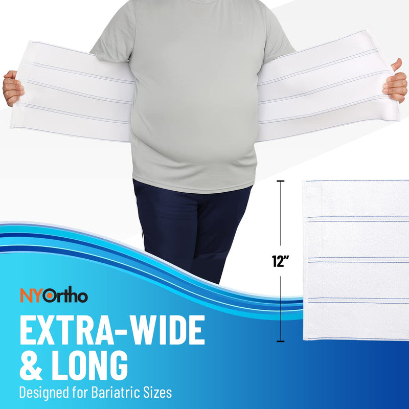 [Australia] - NYOrtho Bariatric Abdominal Binder,12-Inch Wide Elastic Belly Wrap for Plus-Size Men and Women,Post-Surgery Stomach Compression Garment for Hernia Surgery, Natural Birth, Abdominal Injuries 4 Panel - 12" High 45-60 Inch 