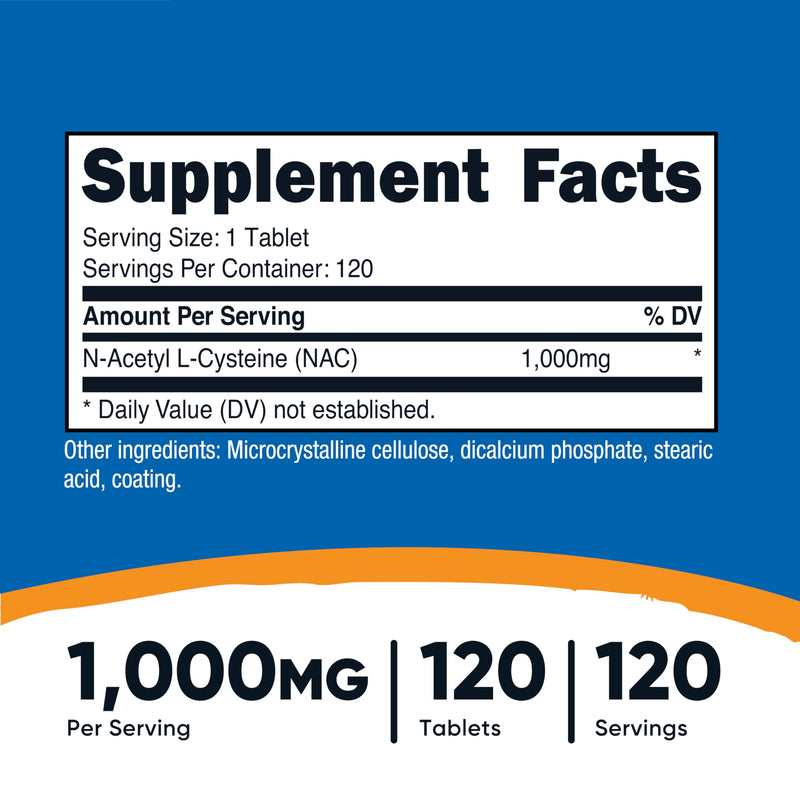 [Australia] - Nutricost N-Acetyl L-Cysteine (NAC) 1000 mg, 120 Vegan Tablets - GMO Free, Gluten Free, Vegetarian Supplement 