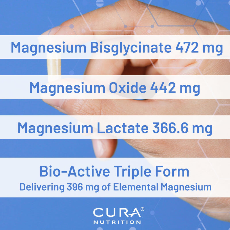 Magnesium Complex – Triple Potency 1280mg Magnesium Glycinate, Lactate & Oxide (396mg Elemental) – High Absorption Mineral Supplement for Sleep, Relaxation, Energy – 90 Vegan Capsules