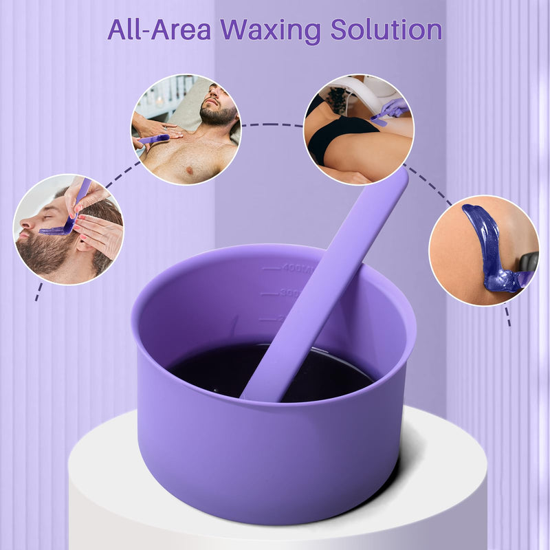 [Australia] - BLITZWAX 2pcs Silicone Wax Pot Liners for Hair Removal, Purple Wax Warmer Bowls Kit with Sticks for Women and Men Body Waxing, Reusable and Easy to Clean Accessories, Compatible with 16 oz Waxing Kit 