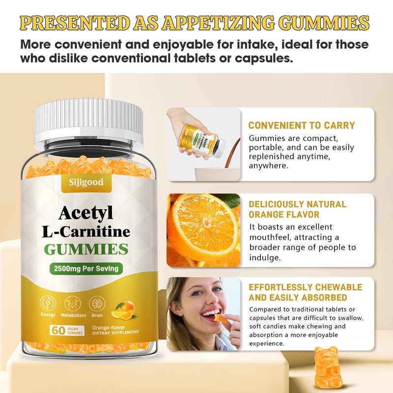 [Australia] - 2 Pack Acetyl L-Carnitine Supplement, Natural Nutrition Supplement for Boost Energy, Immunity, Vegan, Orange Flavor, 120 Count 60 Count (Pack of 2) 