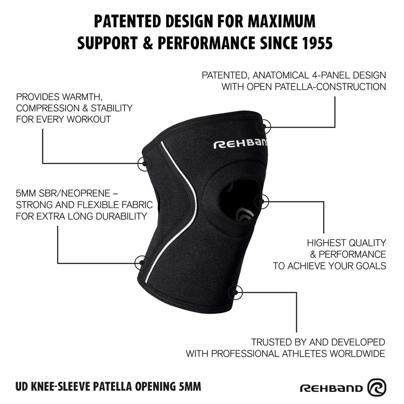 [Australia] - Rehband Open Patella Knee Brace 5mm Neoprene, Supportive Knee Sleeve with Patella Support, Knee Protection for Strength Training, Jogging & Fitness, Colour:Black - 1 Pair, Size:XX-Large XX-Large Black - 1 Pair 