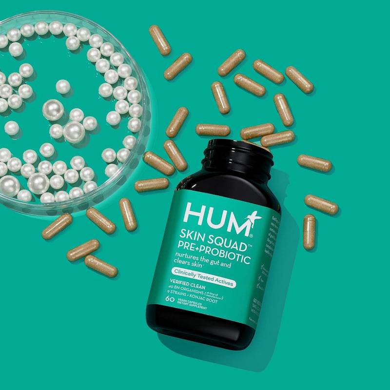 [Australia] - HUM Skin Squad - Probiotic Supplement for Clear Skin & Gut Health - Microbiome Probiotics for Problem Skin & Breakouts (60 Vegan Capsules, 30 Day Supply) 