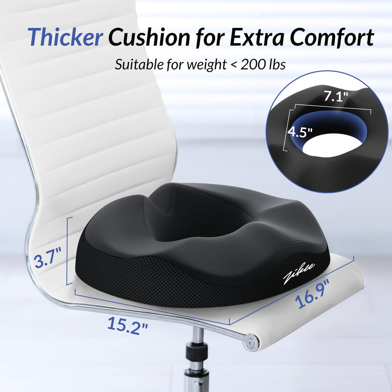 [Australia] - ZIKEE 360° Pain Relief Donut Pillow for Tailbone Pain, Hemorrhoid Pillow for Sitting, Memory Foam Donut Seat Cushion with Ergonomic W-Shaped Designs for Thighs Relief, Postpartum & Post Surgery Care 