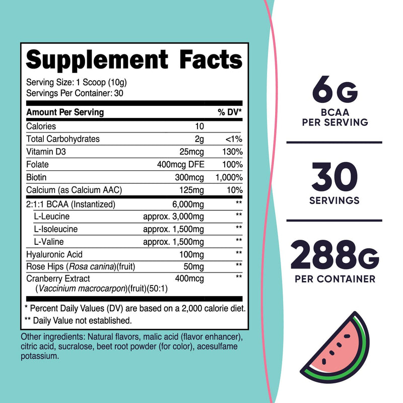 [Australia] - Nutricost BCAA for Women (Watermelon, 30 Servings) - Formulated Specifically for Women - Non-GMO and Gluten-Free Watermelon 30 Servings (Pack of 1) 