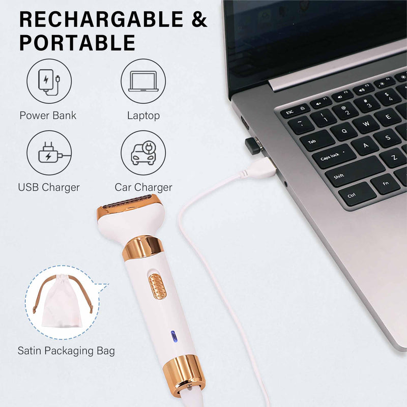 [Australia] - Eletric Razor for Woman,4 in 1 Rechargeable Bikini Trimmer and Shaver, Wet/Dry Electric Body Hair Coldless Waterproof Facial Hair Removal Razor Painless Trimming of Pubic Face arms Legs 