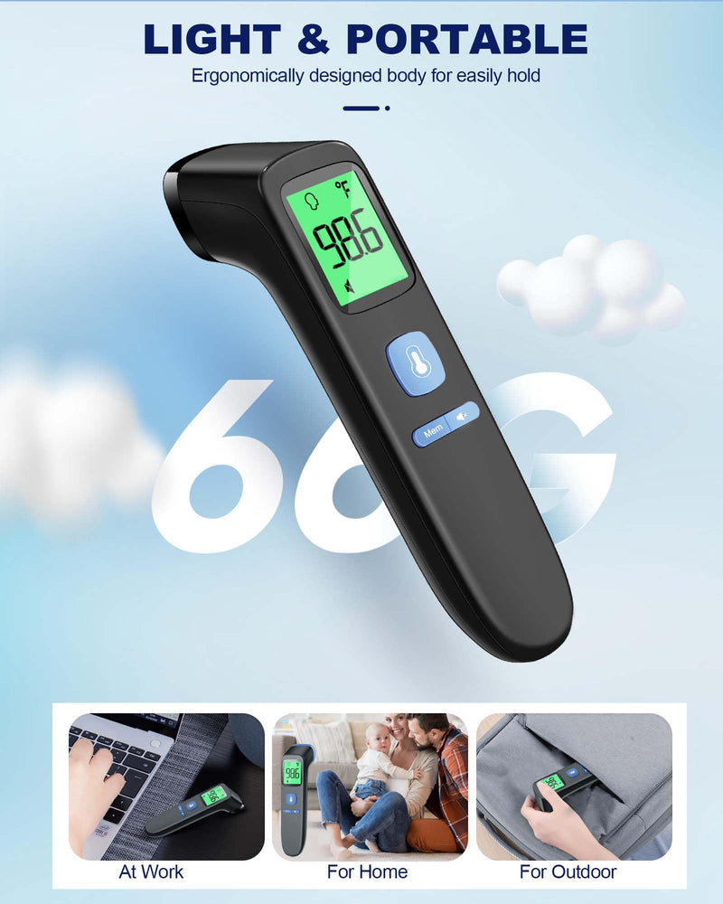 [Australia] - ANMEATE No-Touch Forehead Thermometer for Adults, Infrared Digital Thermometer for Kids, Touchless Baby Thermometer, Accurate Reading with Large Display, Mute Mode, Memory Recall, Fever Alarm Black 