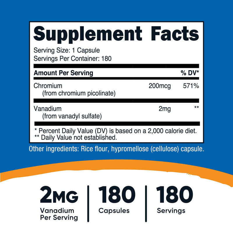 [Australia] - Nutricost Vanadium + Chromium 2mg 180 Vegetarian Capsules - Gluten Free, Non-GMO - Vanadium Supplement 180 Count (Pack of 1) 