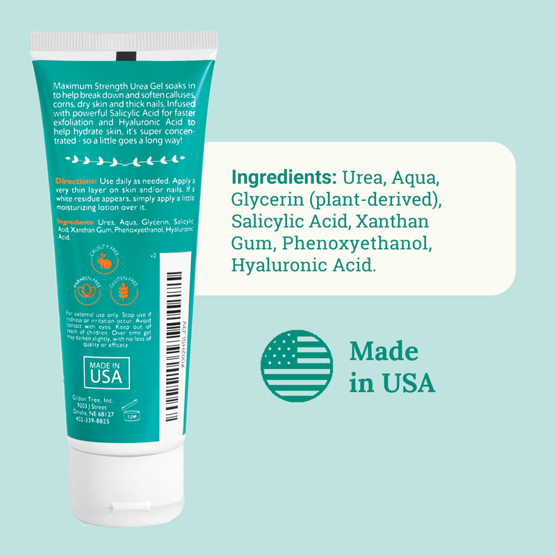 GILDEN TREE Urea Gel 42 Percent For Feet Maximum Strength Softens Cracked Heel Calluses & Thick Toenails 42% Urea Gel