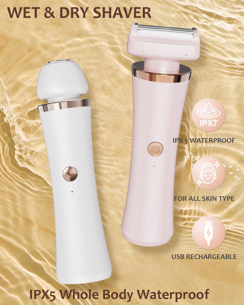 [Australia] - Facial Hair Remover for Women - 2-in-1 Electric Painless Face Hair Removal Shaver Device - Waterproof Face Trimmer & Body Epilator - Rechargeable Razor with 2 Heads for Lips Arms Legs Bikini Body Pink 
