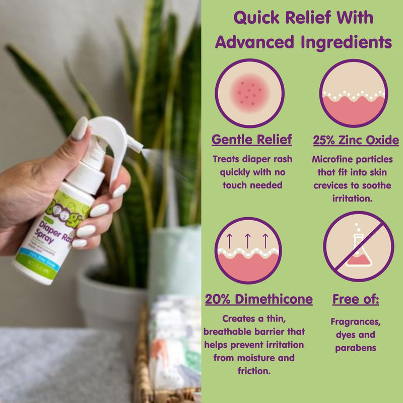 [Australia] - Baby Diaper Rash Cream Spray by Boogie Bottoms, No-Rub Touch Free Application for Sensitive Skin, Over 200 Sprays per Bottle, 1.7 oz, Pack of 3 