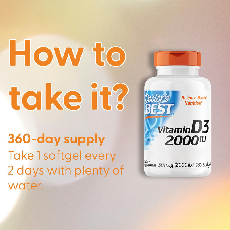 Doctor's Best, Vitamin D3, 2.000IU, 2-Day Depot, 180 Capsules, Gluten Free, Sofa Free