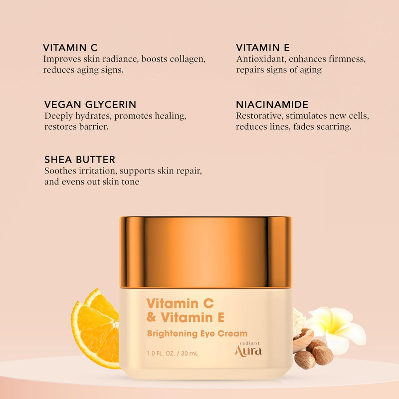 Vitamin C & Vitamin E Under Eye Cream – Anti Aging Treatment For Dark Circles, Puffiness & Fine Lines, Firms And Hydrates Tired Eyes – Dermatologist Tested, Korean Skin Care, Vegan – 1oz Vitamin C & E