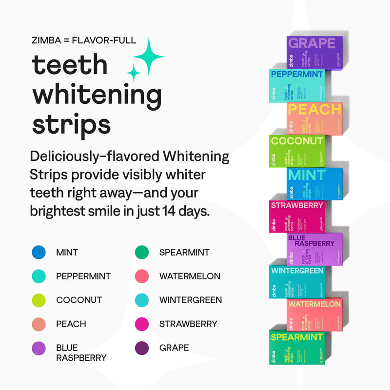 Zimba Teeth Whitening Strips Vegan Whitening Strip Enamel Safe Teeth Whitening Hydrogen Peroxide Teeth Whitener for Coffee, Wine, Tobacco, and Other Stains, 28 Strips (14 Day Treatment), Mint