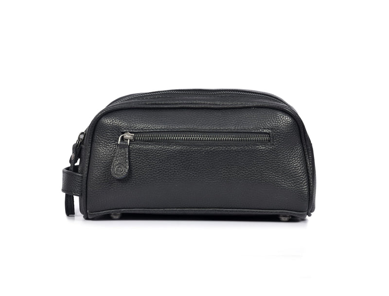10" Premium Leather Toiletry Travel Pouch With Waterproof Lining | King-Size Handcrafted Vintage Dopp kit By Aaron Leather Goods (Jade Black) Jade Black