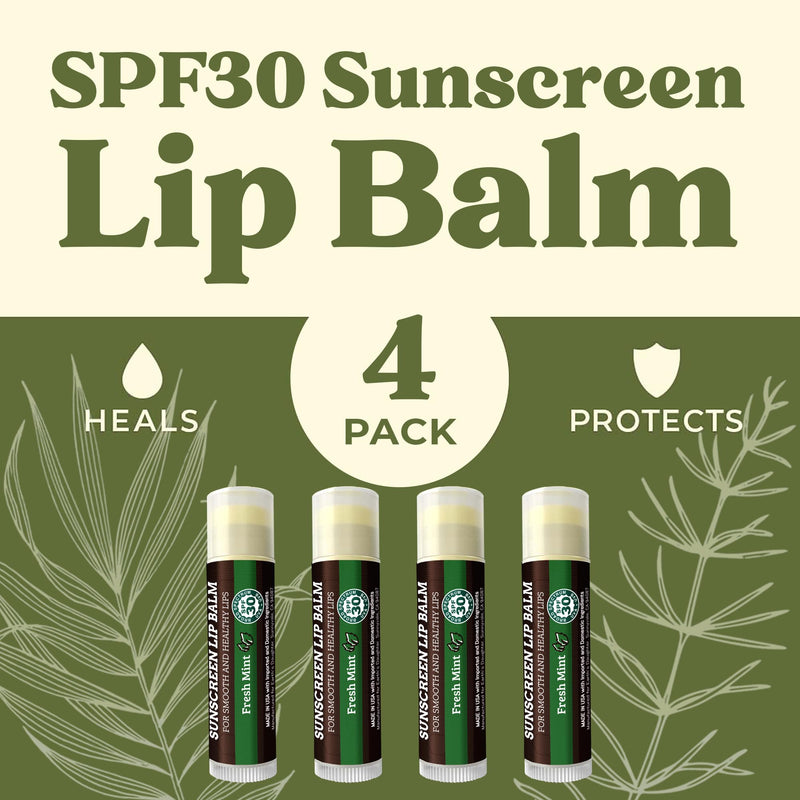 Earth's Daughter Sunscreen Lip Balm SPF 30 - Fresh Mint 4-Pack | Made With Organic Beeswax, Coconut Oil, Cocoa Butter, Vitamin E, Paraben Free, Non-GMO, Petroleum-Free, Cruelty-Free, Stick SPF 30 Fresh Mint 4-Pack