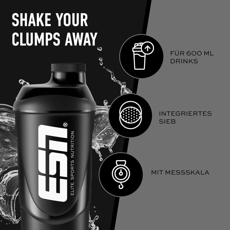 [Australia] - ESN Shaker, Get Your Proteins, blue 600 ml, leak-proof, with measuring scale for easy dosing, free from BPA & DEHP, tested quality 