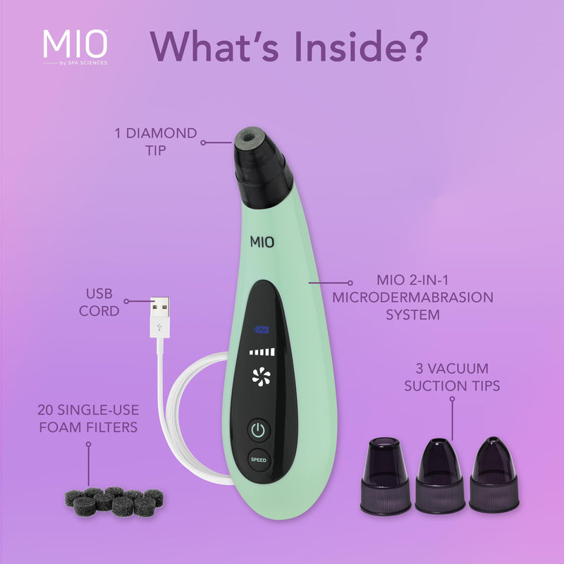 Spa Sciences MIO Diamond Microdermabrasion Blackhead Remover, Pore Suction Tool–Rechargeable-Dermatologist Recommended Skin Resurfacing System for Anti-Aging-Exfoliator for Acne Scars/Wrinkles (Mint) Mint