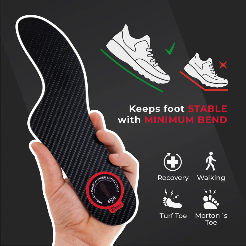 Carbon Fiber Insole - 1 pc, Men 13 - Mortons Extension - Orthotic Insole - Rigid Shoe Insert - Foot Arch Support - Turf Toe Stiff Plate - FSA Eligible - Thin Sport Sole Men's 13