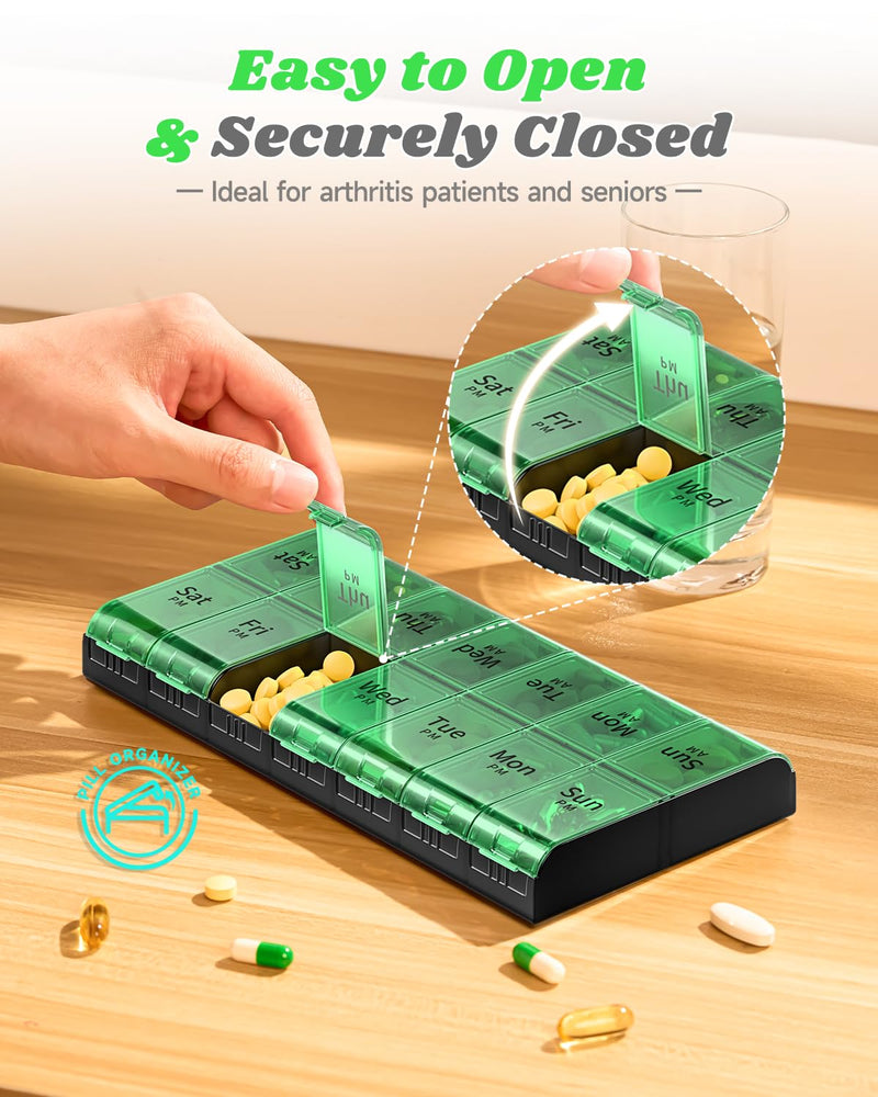 Extra Large Pill Organizer 2 Times a Day, XL 7 Day Pill Box AM PM, Jumbo Weekly Pill Case, Daily Night Oversized Medicine Organizer, Vitamin Holder, Big Pill Container, Twice a Day Pill Organizer | Easy-Open,High-Capacity,Easy-Open,Senior-Friendly,AM/P...