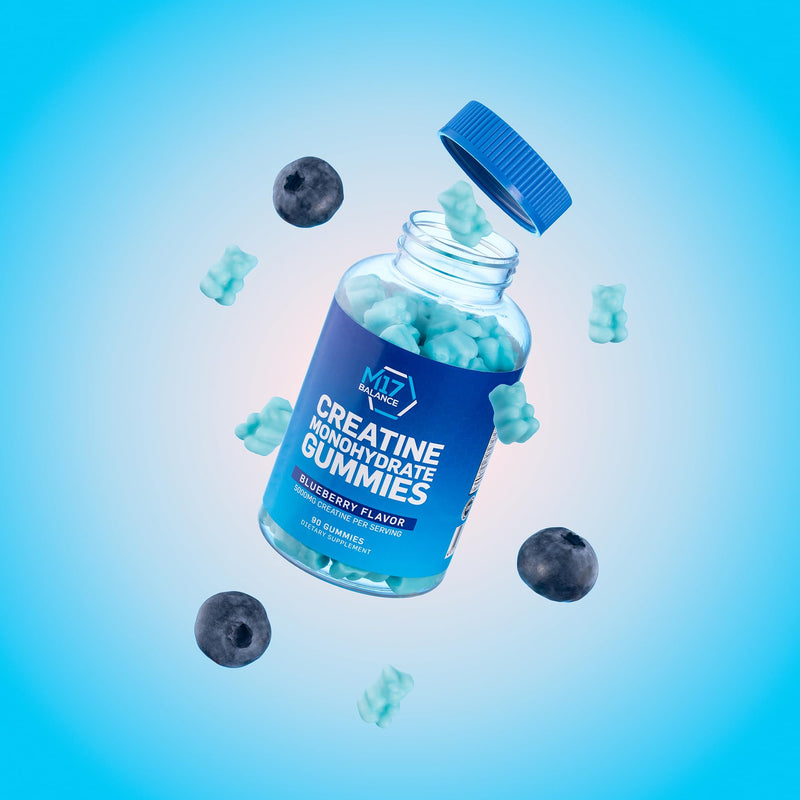 Creatine Monohydrate Gummy Bears - 5000 mg Creatine with BCAAs & L-Carnitine per Dose - for Muscle Building - Sugar Free, Anti-Melt Formula, Vegan, Gluten Free - 30 Servings (90 Count, Blueberry) 90 count (Pack of 1)