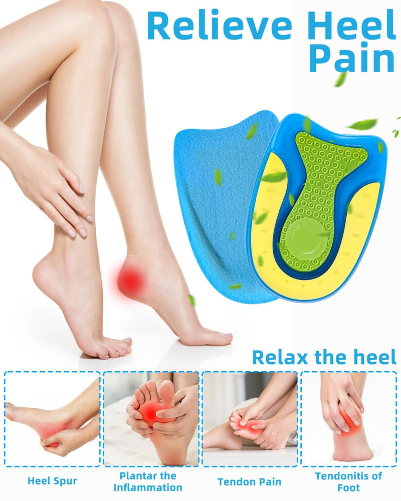 [Australia] - Toaren 5 pairs of heel spur insoles (size L) heel pads made of silicone gel, heel cushion orthopedic, women and men, heel gel cushion, soft gel insoles for relief from plantar fasciitis and heel spurs 5 blue 