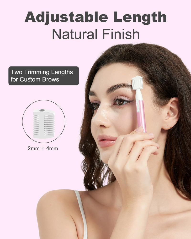 [Australia] - Eyebrow Trimmer, Facial Hair Trimmer Precision Detailer with Rinseable Blade, Battery Powered Double-Sided Eyebrow Razor with Comb, Compact Pen-Size Safe Painless Shaver for Chin Peach-Fuzz Carolina Pink 