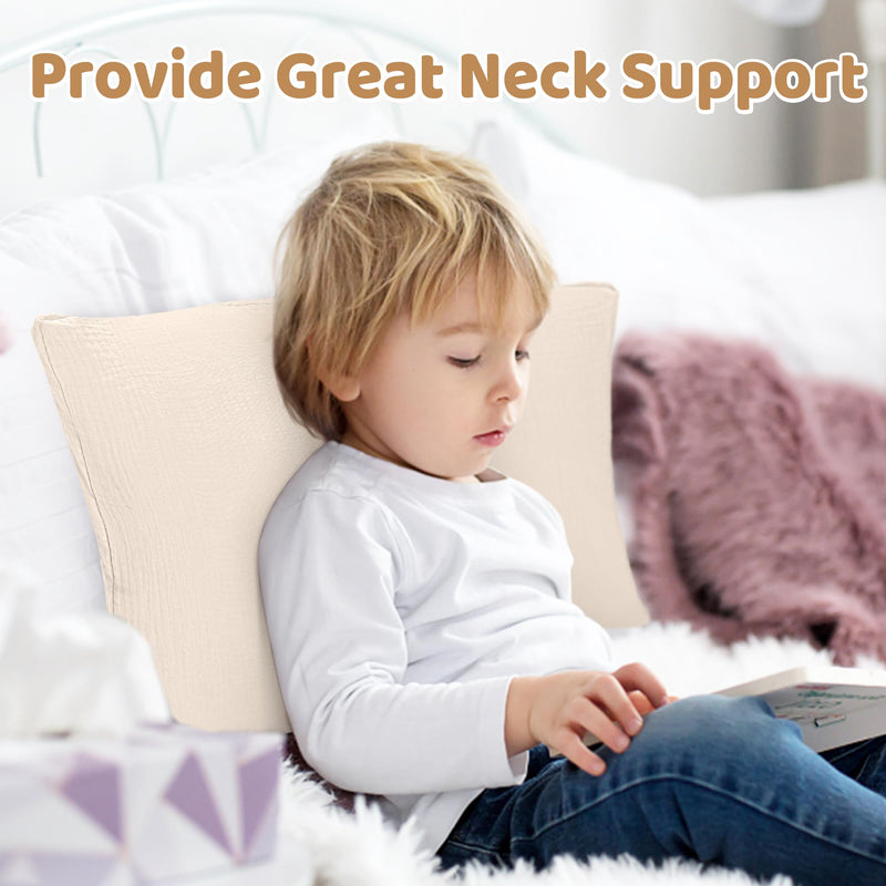 [Australia] - Pro Goleem Toddler Pillow with Muslin Cotton Pillowcase, 13x18 Soft Toddler Pillows for Sleeping Kids Pillow Child Pillow Machine Washable Perfect for Bed, Toddler Cot and Travel, Beige 