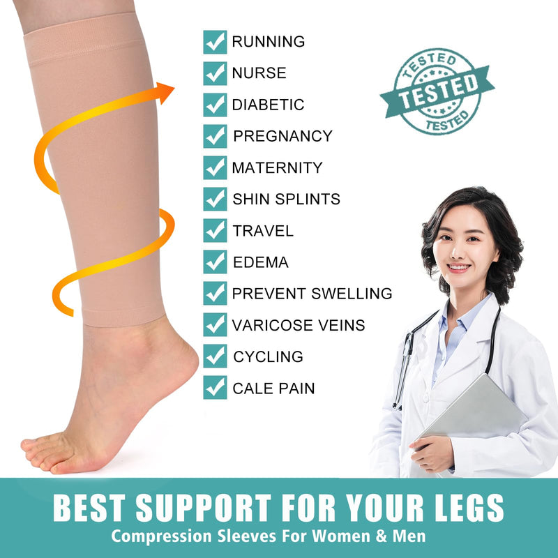[Australia] - Evolyline calf medical compression stockings for women and men, 20-30 mmHg, without foot, calf compression, calf bandage, thrombosis stockings for shin splints, varicose veins, edema, gradient compression, beige XL 