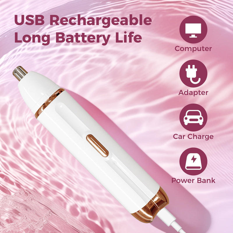 Nose Hair Trimmer for Women - 2-in-1 Painless Eyebrow & Facial Hair Trimmer for Women and Men, USB Rechargeable, Waterproof & Easy to Clean, Ear & Nose Groomer