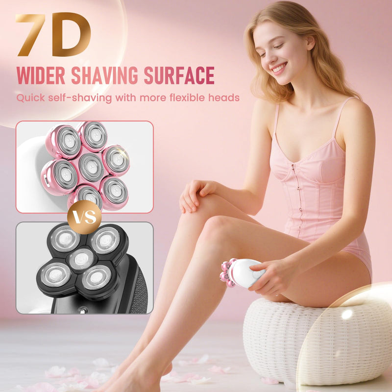 [Australia] - Electric Razors for Women, 7D Rotary Shaver for Legs Bikini Rechargeable, Wet/Dry Hair Removal Kit for Whole Body, Cordless Lady Trimmer Groomer, Wider Shaving Surface, Pink 6900 
