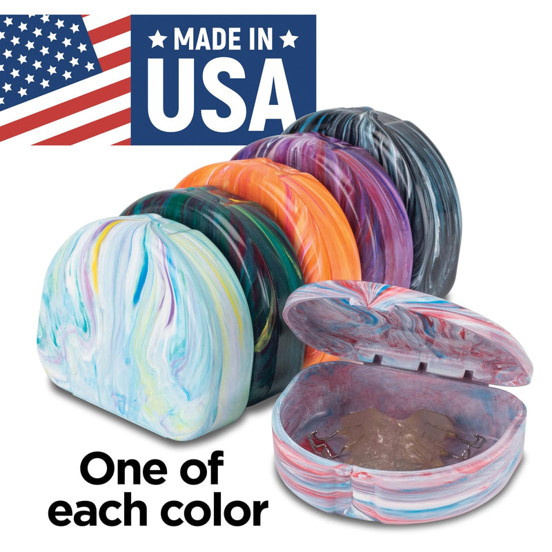 Practicon Designer Marble Retainer Cases, Clear Aligner Case, Dental Orthodontic Retainer Boxes, Mouth Guard Holder, 6 Pack Designer Assorted