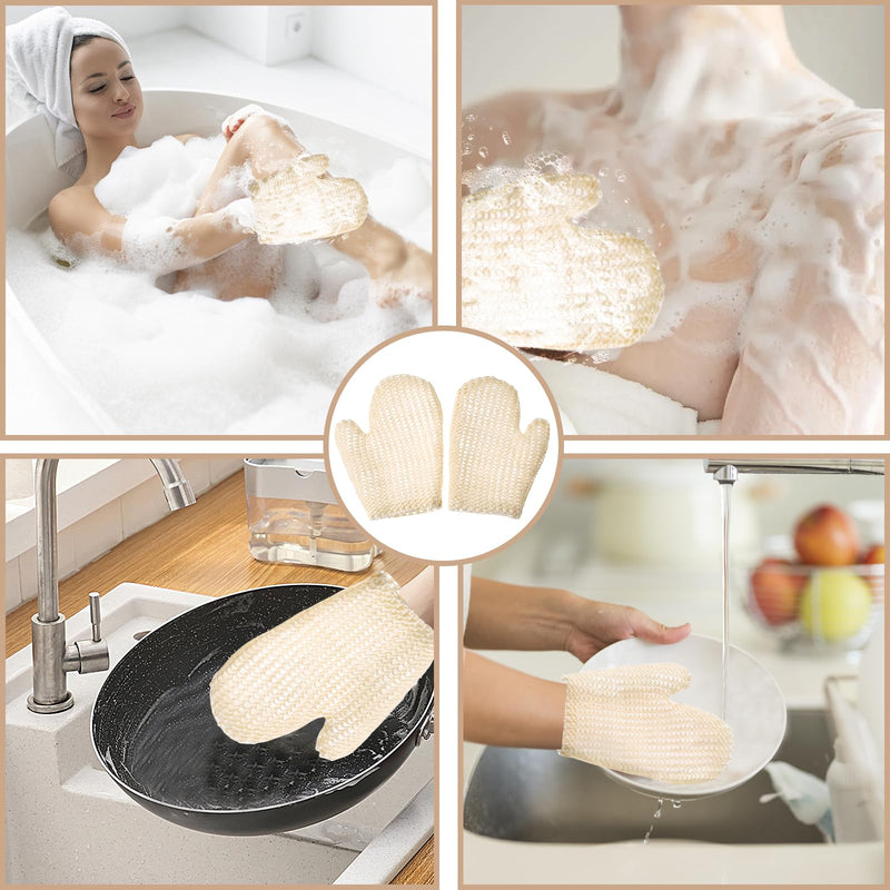 [Australia] - KHDULQ Pack of 2 sisal massage gloves, peeling gloves, exfoliating gloves, hammam gloves, washing gloves, body bath accessories, gentle cleaning and massage for the body, natural peeling gloves 