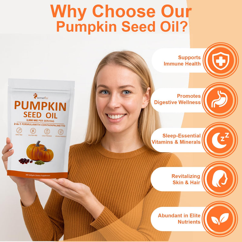 [Australia] - Premium Pumpkin Seed Oil with Saw Palmetto 3000mg Soft Capsule | Cold Pressed Virgin, Pure Virgin Oil | Supports Hair, Urinary, Bladder & Prostate Health - 300 Count 
