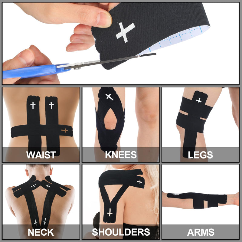 Geiserailie 4 Roll Christian Cross Kinesiology Tape, Each 20 Precut Strips 10" Per Strip Waterproof Religious Athletic Sports Tape Cotton Elastic Wraps for Fitness Running Tennis Swimming Football